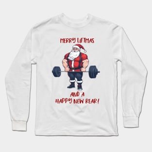 Funny Fitness Christmas Liftmas Barbell Santa Pun Long Sleeve T-Shirt